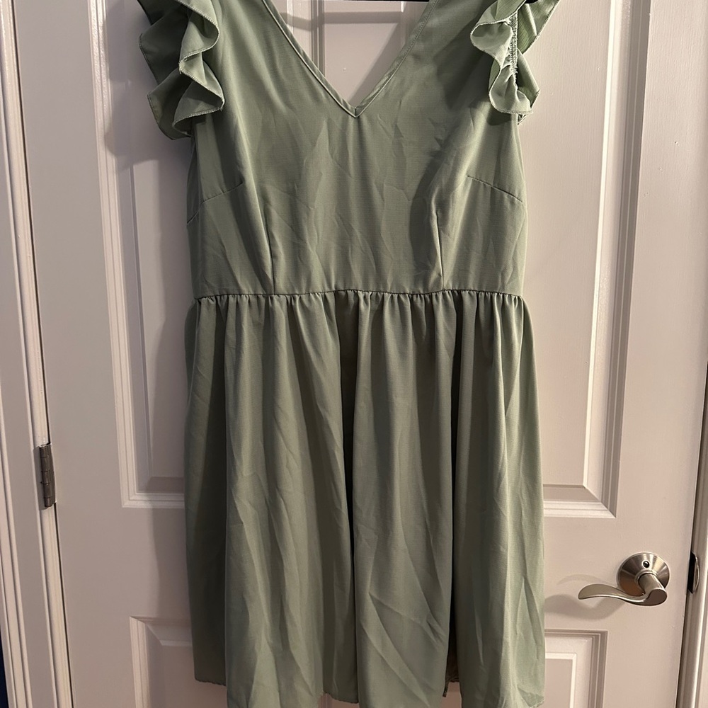 SHEIN Mint Green Ruffle Sleeve Mini Dress